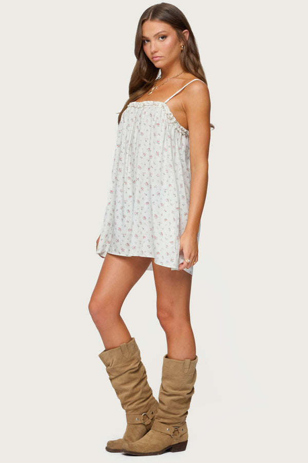 Edikted Patti Floral Mini Dress Cream