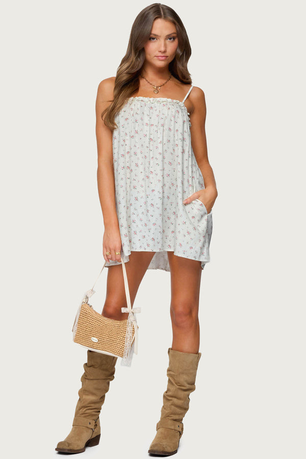 edikted Patti Floral Mini Dress cream