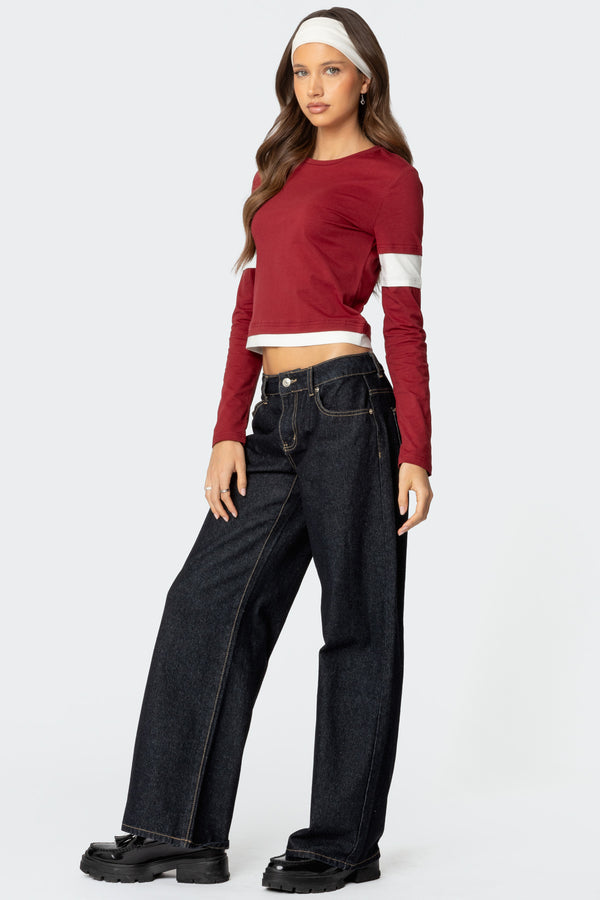Edikted Paula Layered Long Sleeve T Shirt Burgundy