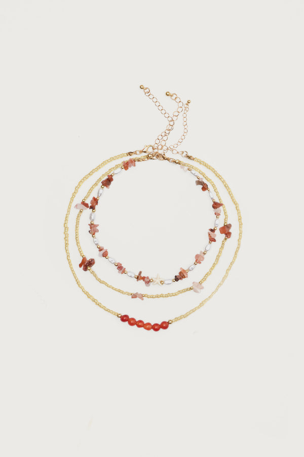 Edikted Pearly Beaded Layered Necklace Gold