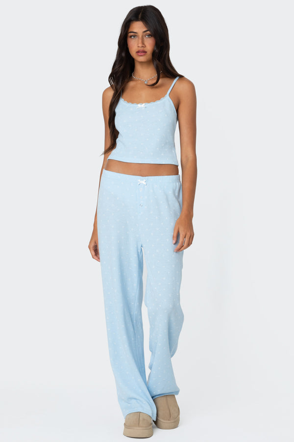 Edikted Petal Printed Waffle Tank Top Light-blue