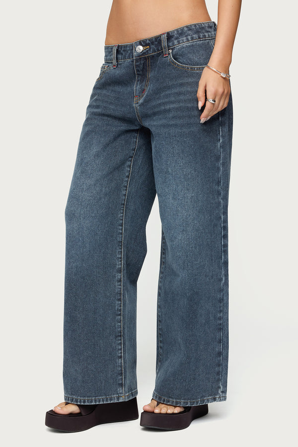 Edikted Petite Ace Relaxed Jeans Dark Blue