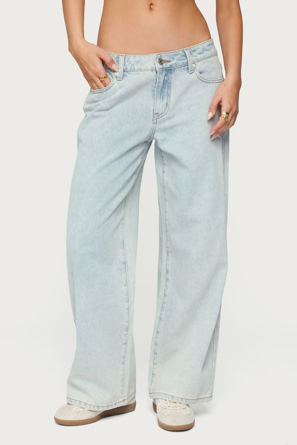 Edikted Petite Bow Pocket Relaxed Jeans Light Blue