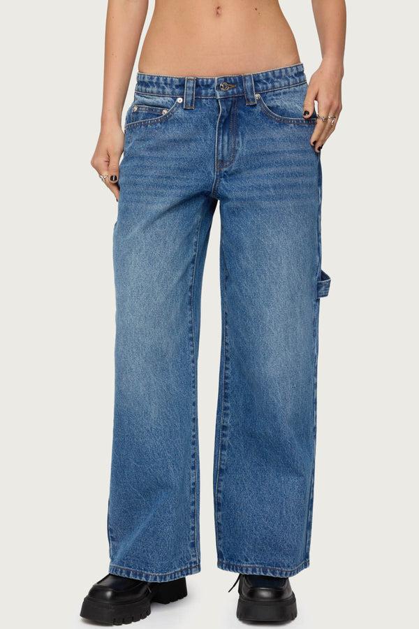 Edikted Petite Carpenter Low Rise Jeans Blue