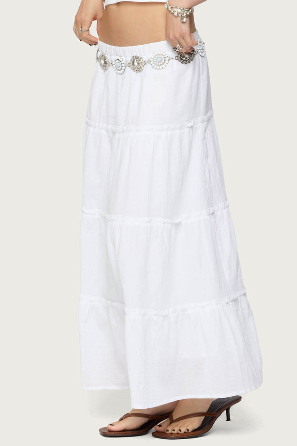 Edikted Petite Charlotte Tiered Maxi Skirt White