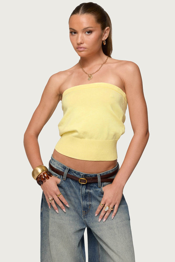Edikted Philipa Strapless Knit Top Yellow