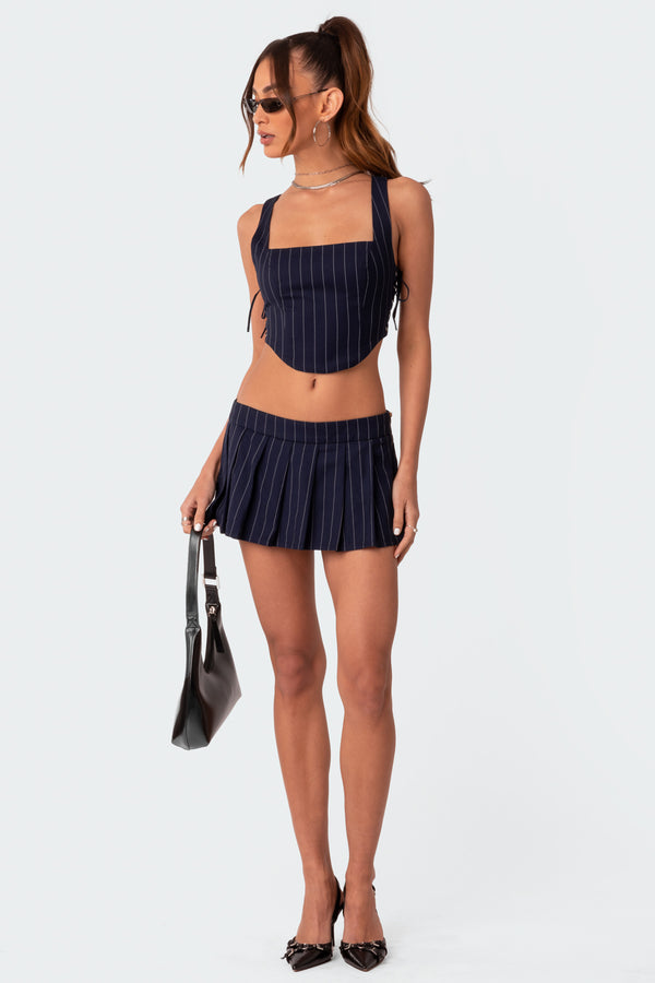 Edikted Pinstripe Side Lace Up Corset Navy