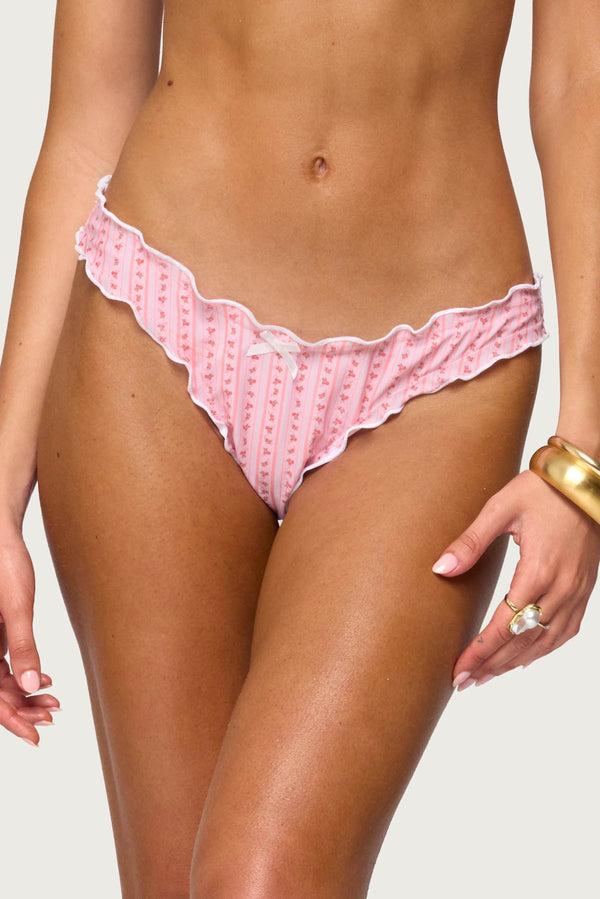 Edikted Pip Striped Ruffle Edge Bikini Bottom Pink