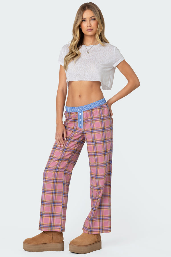 Edikted Plaid & Stripe Pants Pink