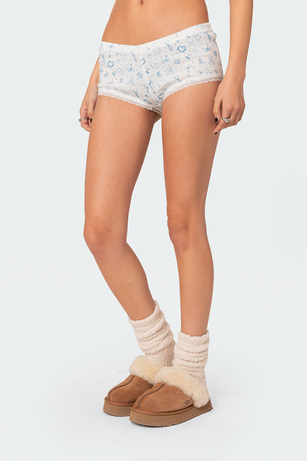 Edikted Playtime Printed Pointelle Shorts Mix