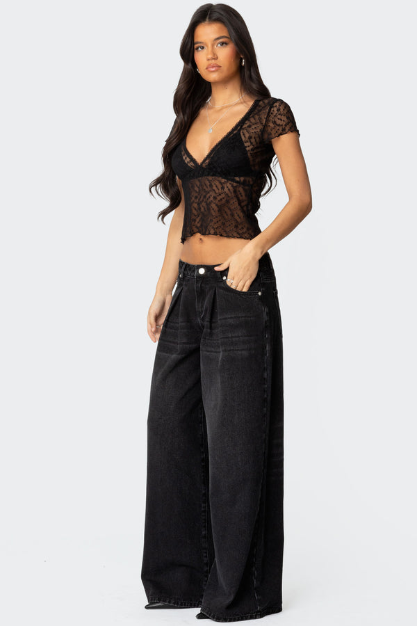 Edikted Pleated Detail Low Rise Jeans Black
