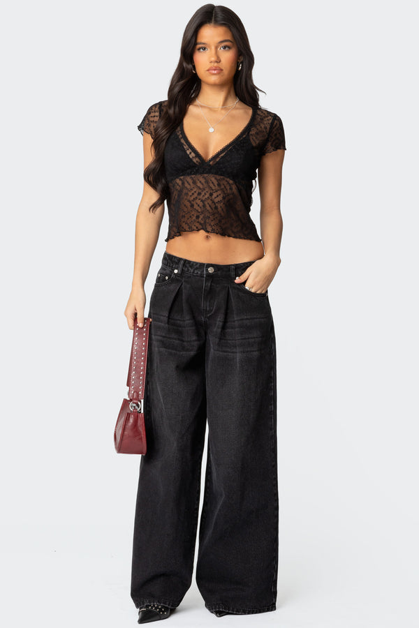 edikted Pleated Detail Low Rise Jeans black