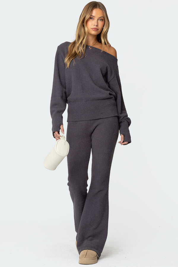 edikted Plush Flared Pants dark gray
