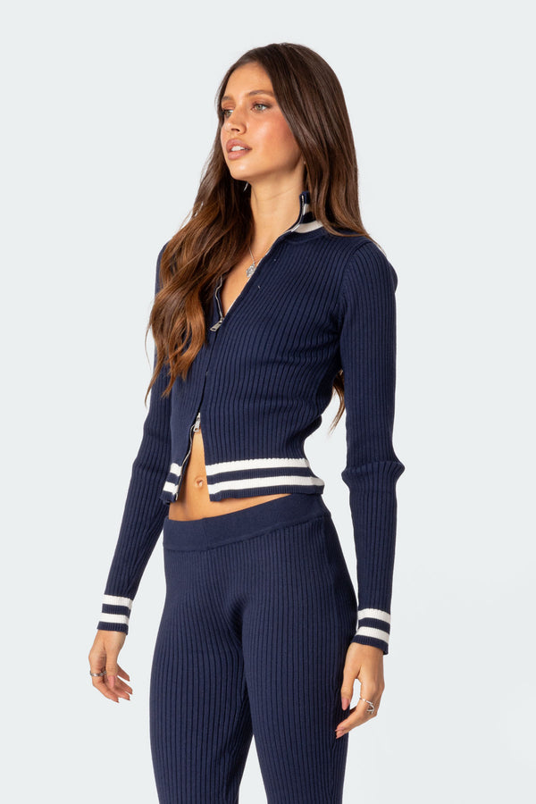 Edikted Pluto Ribbed Cardigan Navy
