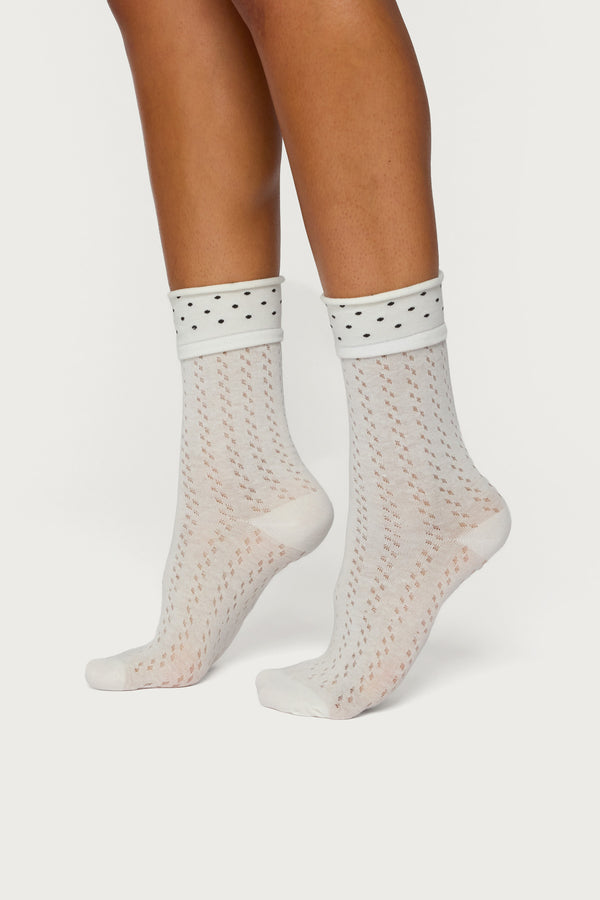 edikted Pointelle Polka Dot Socks white