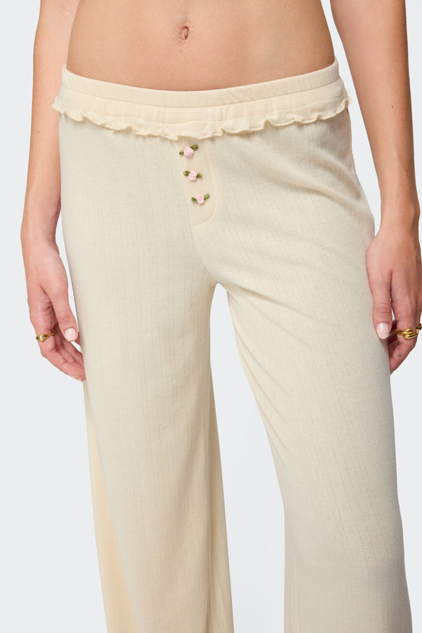 Edikted Posy Ruffle Pointelle Pants Yellow