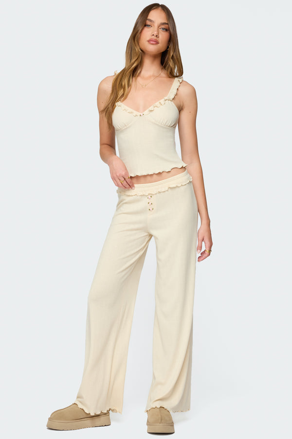 edikted Posy Ruffle Pointelle Pants yellow