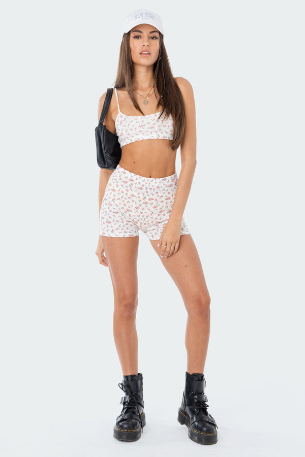 Edikted Primrose Waffle Crop Top Cream