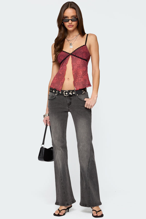 Edikted Printed Mesh Split Front Top Bordu