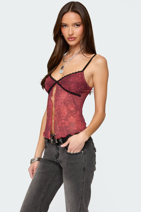 Edikted Printed Mesh Split Front Top Bordu