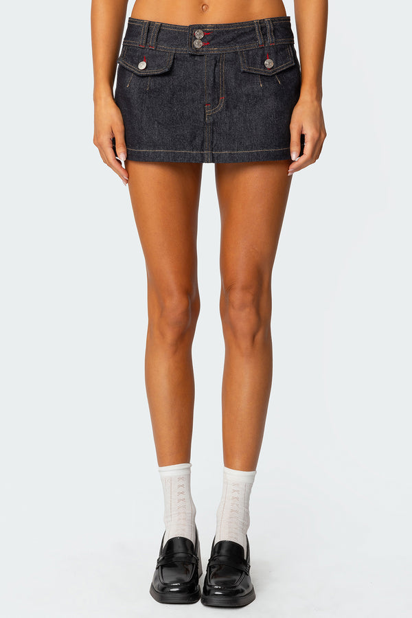 Edikted Rae Denim Mini Skort Dark Blue