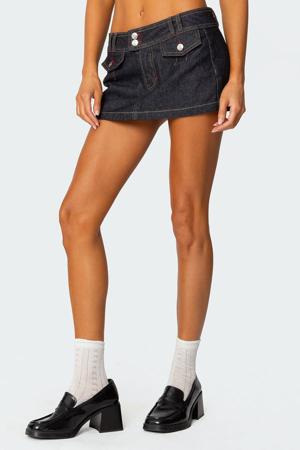 Edikted Rae Denim Mini Skort Dark Blue