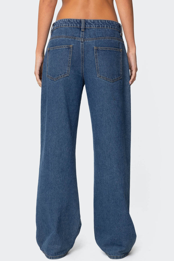 Edikted Raelynn Washed Low Rise Jeans Blue Washed