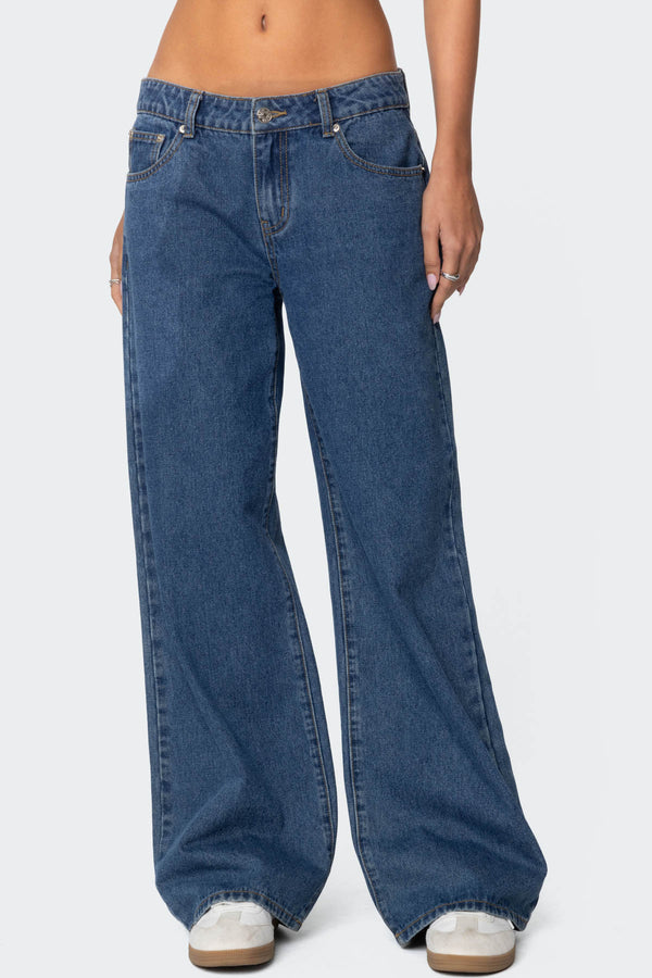 Edikted Raelynn Washed Low Rise Jeans Blue Washed
