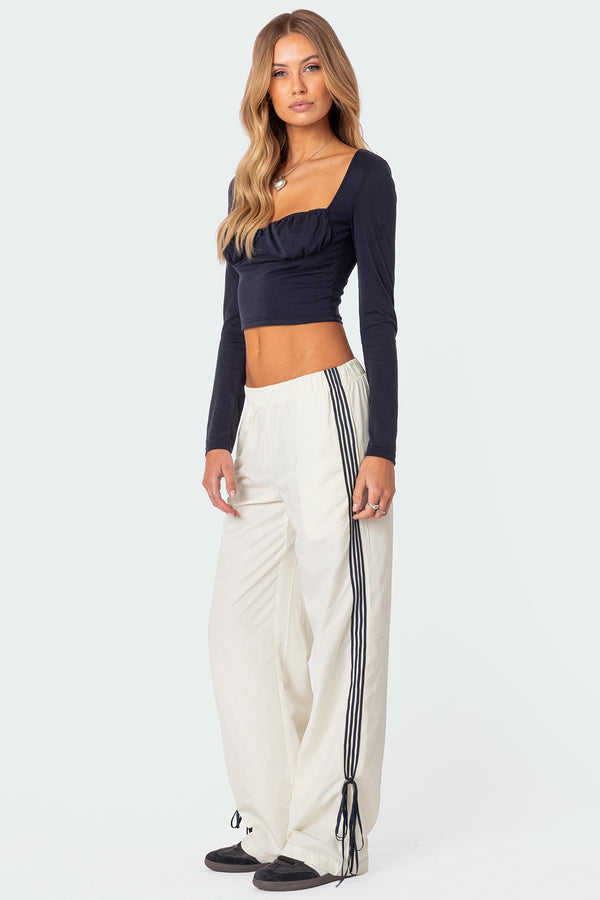 Edikted Rain Cupped Long Sleeve Top Navy