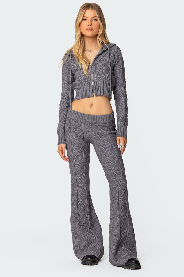 edikted Ray Cable Knit Flared Pants gray melange