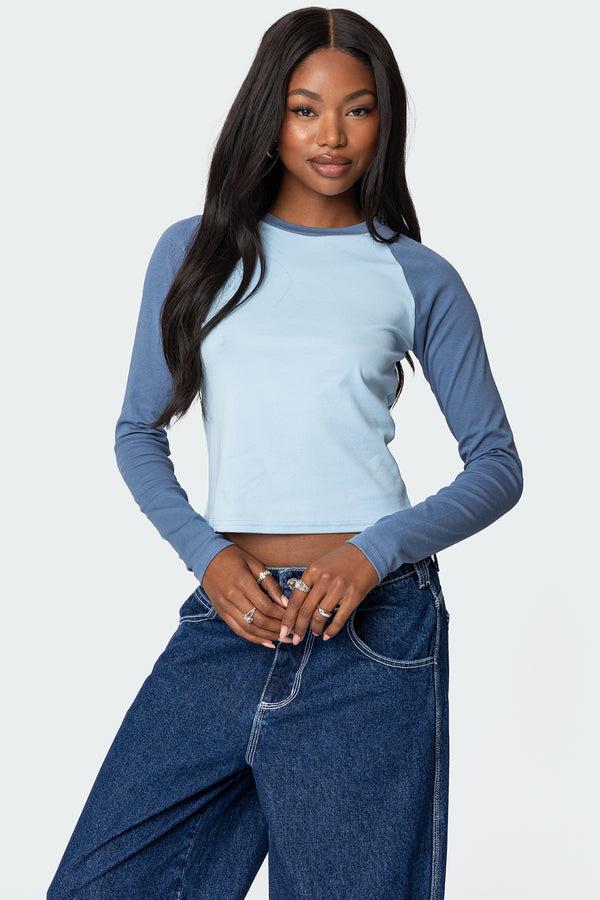 Edikted Raya Long Sleeve T Shirt Blue
