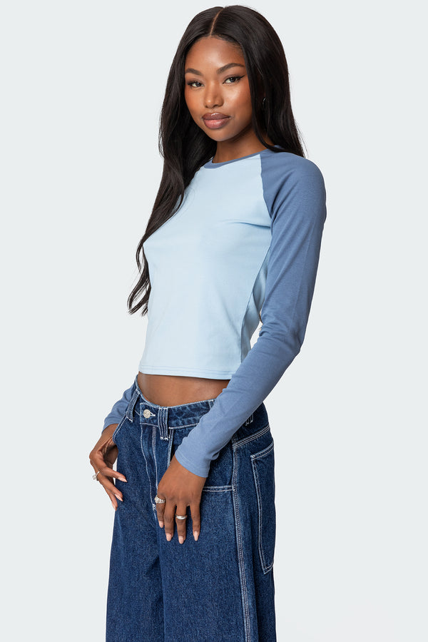 Edikted Raya Long Sleeve T Shirt Blue