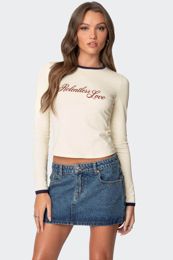 edikted Relentless Long Sleeve T Shirt cream