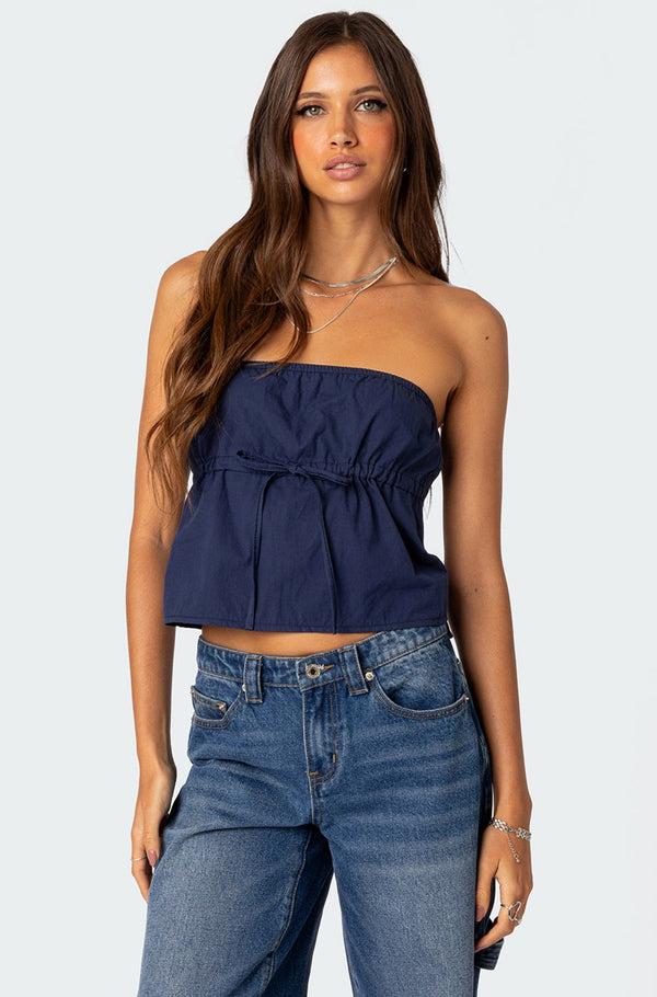 edikted Reva Strapless Top navy