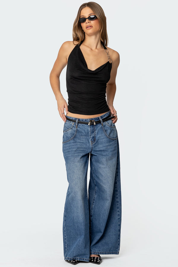 Edikted Rhia Cowl Neck Halter Top Black