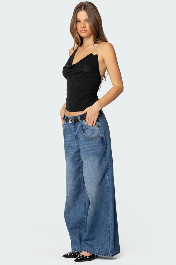 Edikted Rhia Cowl Neck Halter Top Black