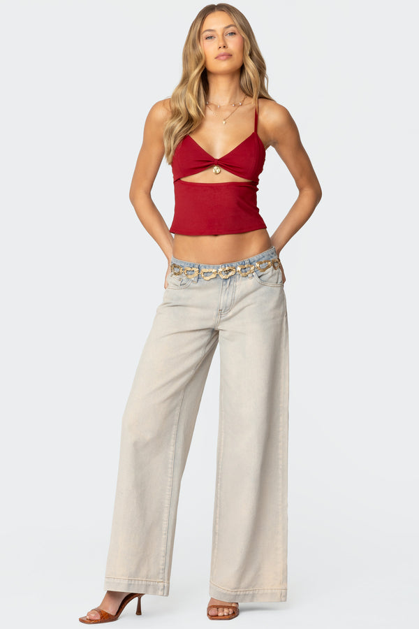 Edikted Rhiannon Washed Wide Leg Jeans Light Denim