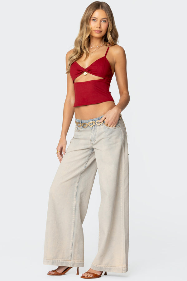 Edikted Rhiannon Washed Wide Leg Jeans Light Denim