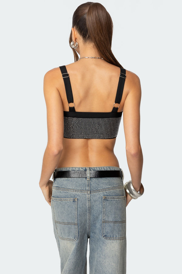 Edikted Rhinestone Ribbed Crop Top Silver
