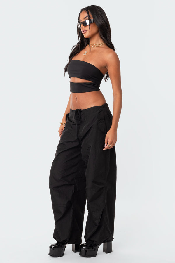 Edikted Rian Nylon Cargo Pants Black