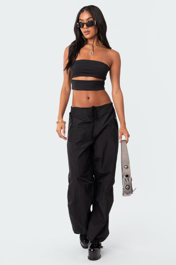 edikted Rian Nylon Cargo Pants black