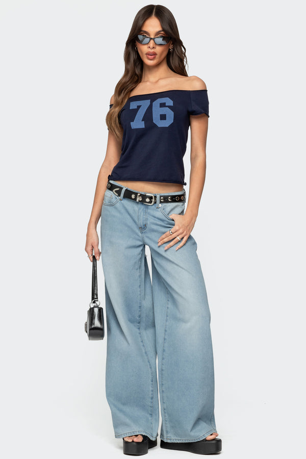 Edikted Ripley Distressed Low Rise Jeans Blue