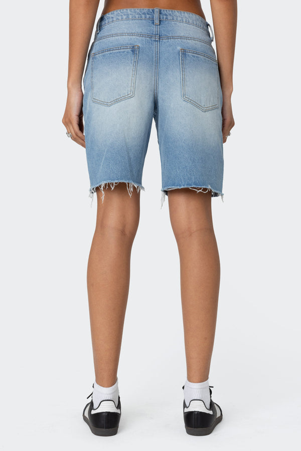 Edikted Riptide Denim Bermuda Shorts Blue Washed
