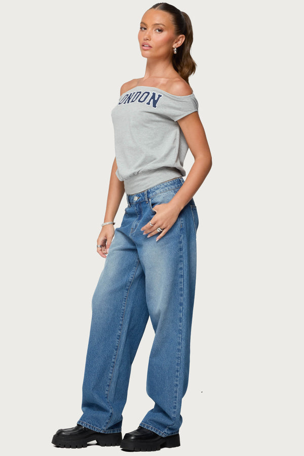 Edikted Rorie Mid Rise Straight Leg Jeans Blue