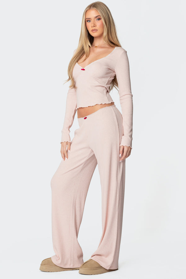 Edikted Roselle Ribbed Pants Light Pink