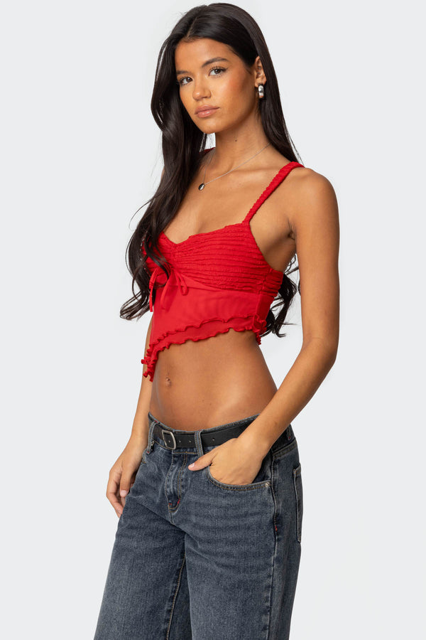 Edikted Ruffled Asymmetric Tank Top Red