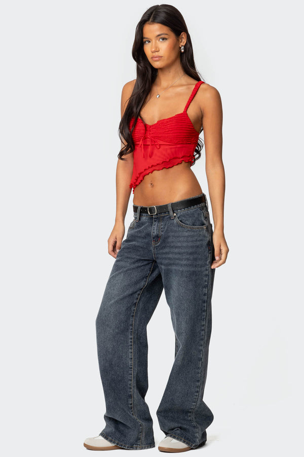 Edikted Ruffled Asymmetric Tank Top Red