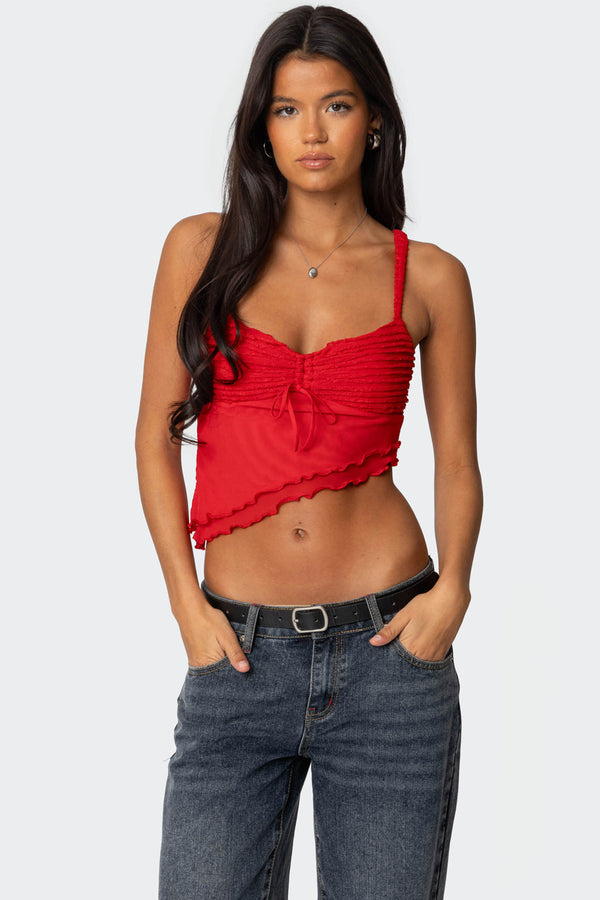 edikted Ruffled Asymmetric Tank Top red