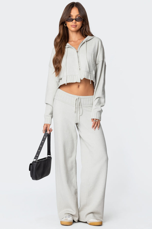 Edikted Russell Knit Hooded Cardigan Light Gray