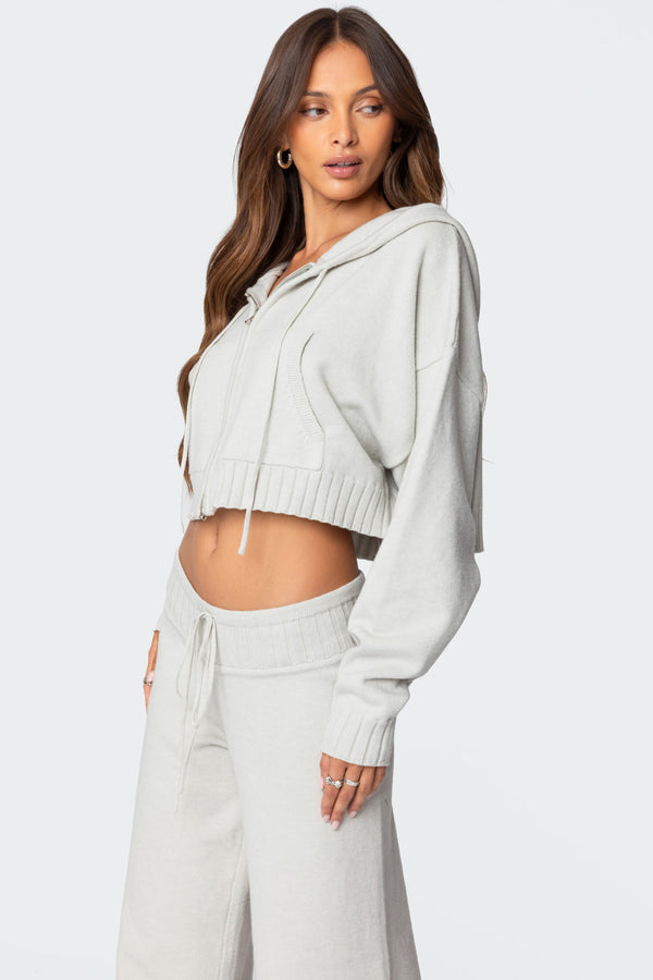 Edikted Russell Knit Hooded Cardigan Light Gray